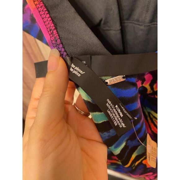 Victoria’s Secret PINK M One Piece NWT Swimsuit Multi Color Tie Dye High Cut - Picture 8 of 10